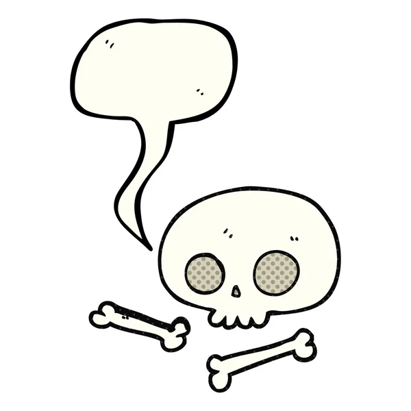 Comic book speech bubble cartoon skull and bones — стоковый вектор