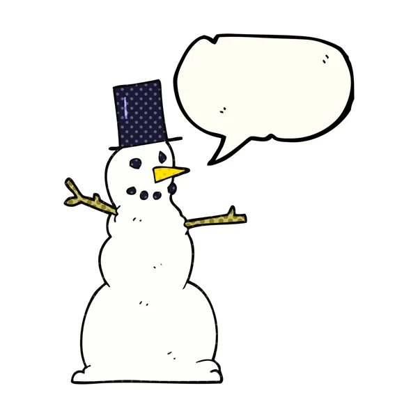 Comic book speech bubble cartoon snowman — Stock Vector