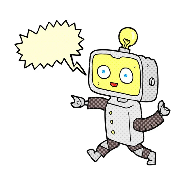 Comic book discurso burbuja dibujos animados pequeño robot — Vector de stock