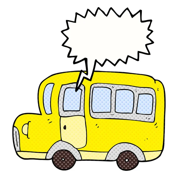 Comic book řeč bublina kreslený žlutý školní autobus — Stockový vektor