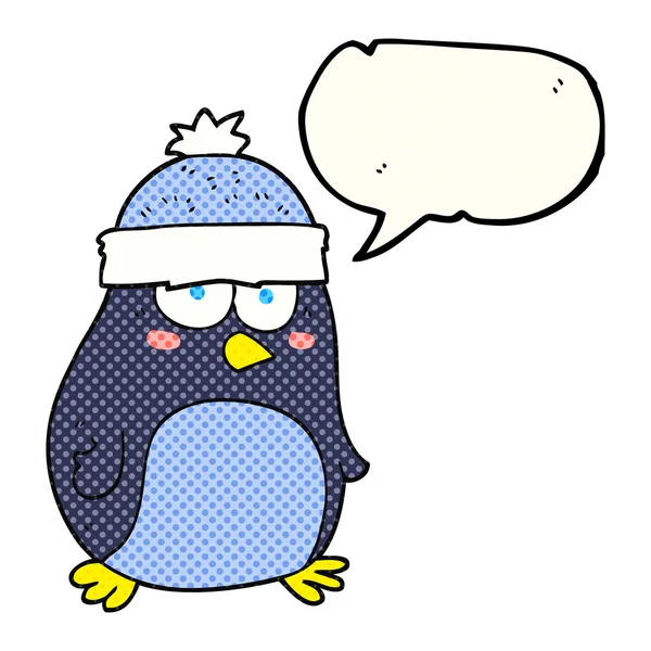 Libro de historietas discurso burbuja dibujos animados pingüino — Vector de stock