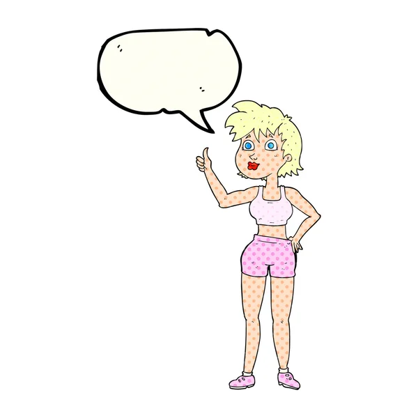 Comic book speech bubble cartoon happy gym woman — Stock Vector