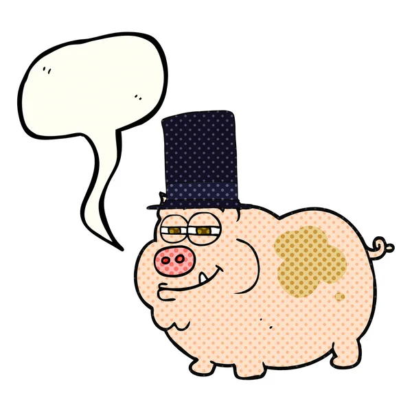 Fumetto discorso bolla cartone animato ricco maiale — Vettoriale Stock