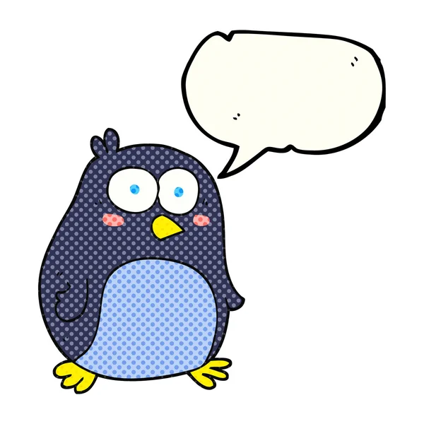 Comic book speech bubble cartoon penguin — Stock Vector