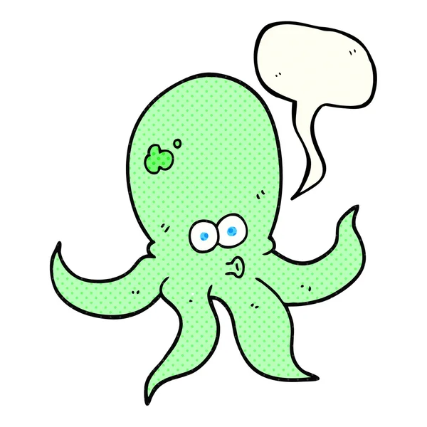 Cómic discurso burbuja dibujos animados pulpo — Vector de stock