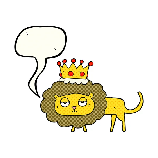 BD fala bolha leão dos desenhos animados com coroa — Vetor de Stock