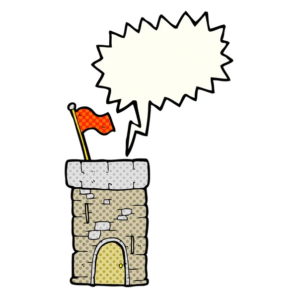 Fumetto discorso bolla cartone animato vecchia torre del castello — Vettoriale Stock