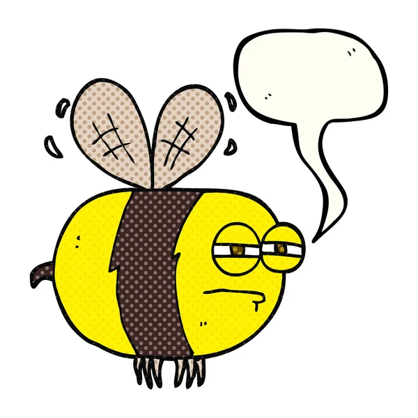 Comic book speech bubble cartoon unhappy bee — стоковый вектор