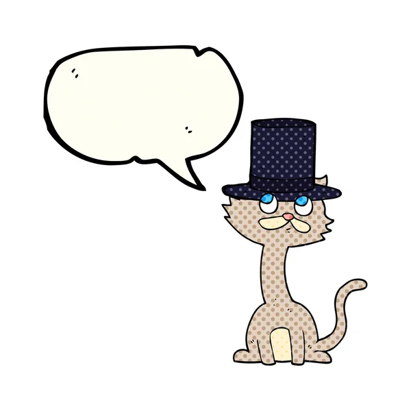 Stripboek toespraak bubble cartoon kat in hoge hoed — Stockvector