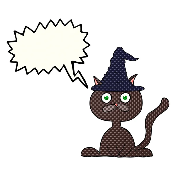Cómic discurso burbuja dibujos animados halloween gato — Vector de stock