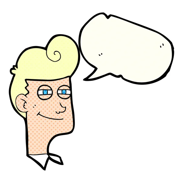 Historieta discurso burbuja dibujos animados sonriente hombre — Vector de stock