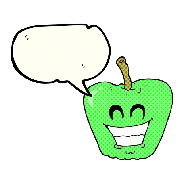 Comicbuch Sprechblase Karikatur grinsender Apfel — Stockvektor