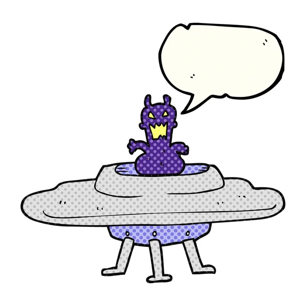 comic book speech bubble cartoon alien in flying saucer