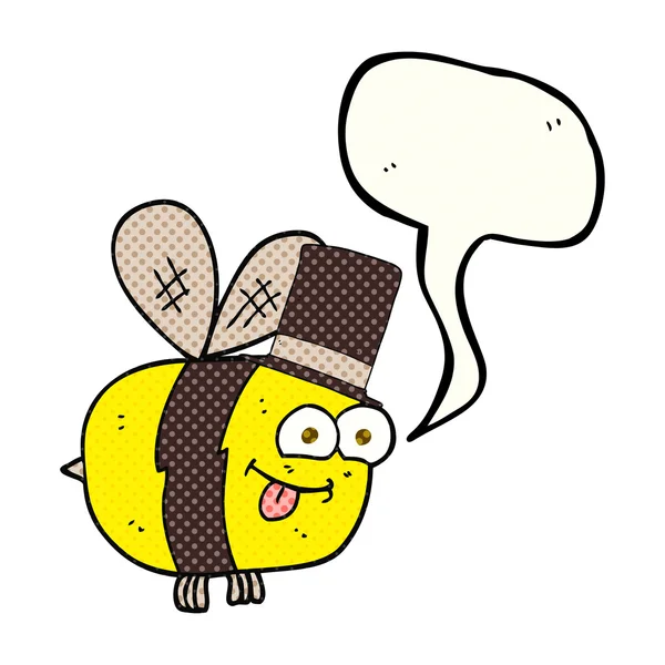 Buku komik Gelembung kartun lebah memakai topi - Stok Vektor