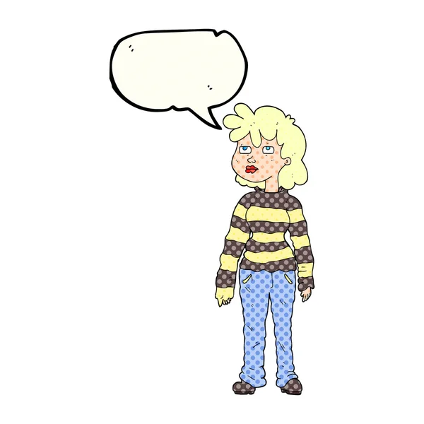 Comic book speech bubble cartoon woman in casual clothes — стоковый вектор