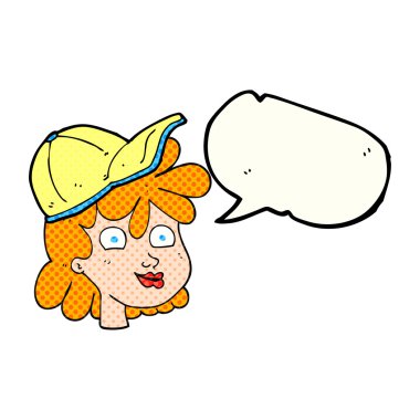 çizgi roman konuşma kabarcık karikatür kadın yüzü şapkası