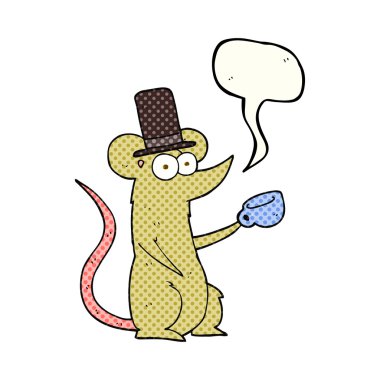 çizgi roman konuşma kabarcık karikatür fare ile Kupası ve silindir şapka