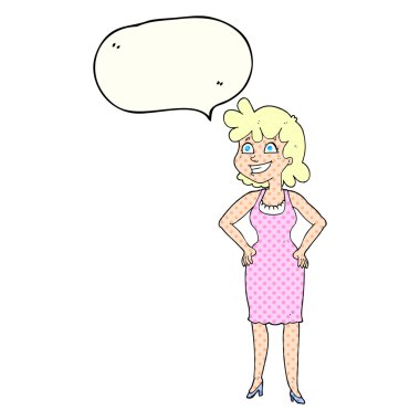 çizgi roman konuşma kabarcık karikatür mutlu kadın elbise