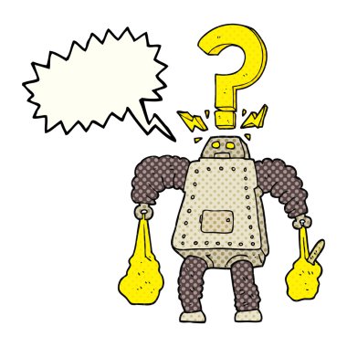 çizgi roman konuşma kabarcık karikatür şaşkın robot shoppin taşıyan