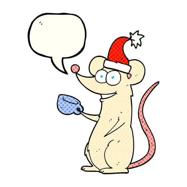 Çizgi roman konuşma kabarcık karikatür fare Noel şapka — Stok Vektör