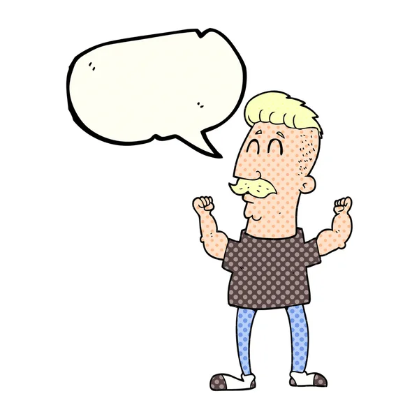 Comic book speech bubble cartoon celebrating man — Stock Vector