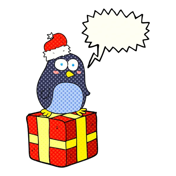 Comic-Buch Sprechblase Cartoon Weihnachten Pinguin — Stockvektor