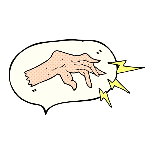 Livro em quadrinhos discurso bolha desenho animado mão fundição feitiço — Vetor de Stock