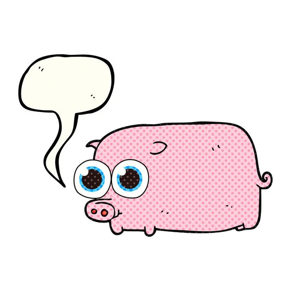 Comic book speech bubble cartoon piglet with big pretty eyes — Stock Vector