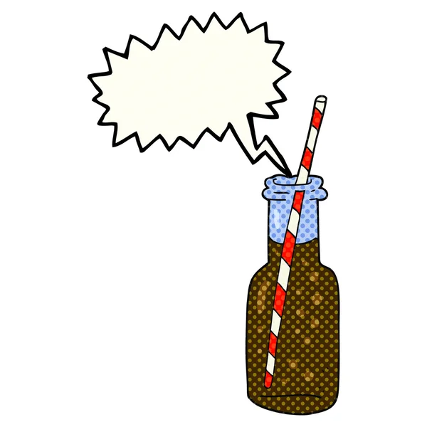 Livro em quadrinhos fala bolha desenho animado garrafa bebida fizzy — Vetor de Stock