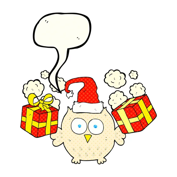 Comic book speech bubble cartoon christmas owl — Stockový vektor