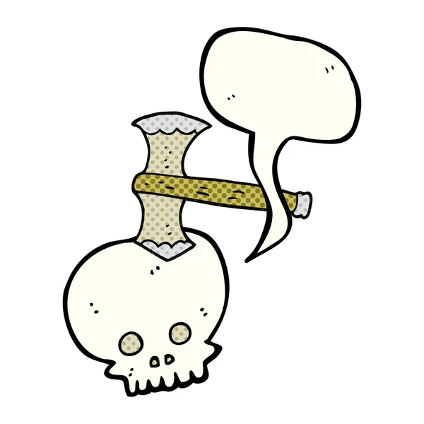 Komiks mowy Bańka kreskówka topór w czaszki — Wektor stockowy