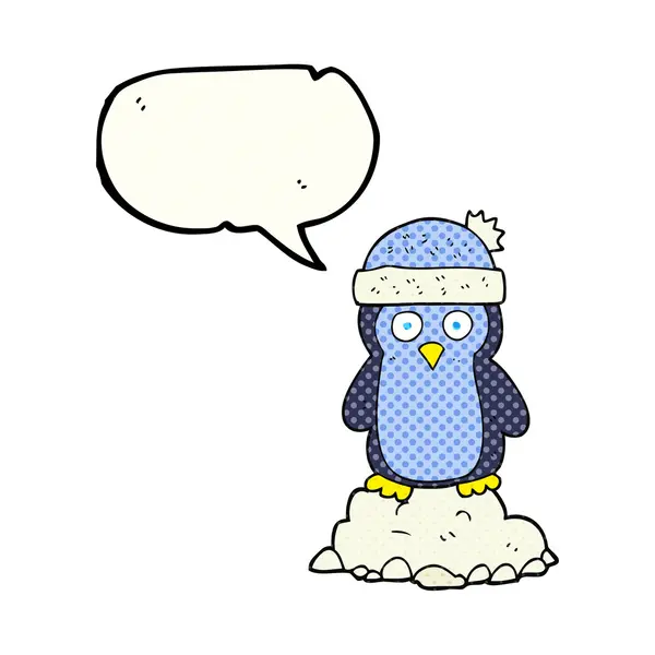 Комікс книга мовна бульбашка мультфільм пінгвін в капелюсі — стоковий вектор