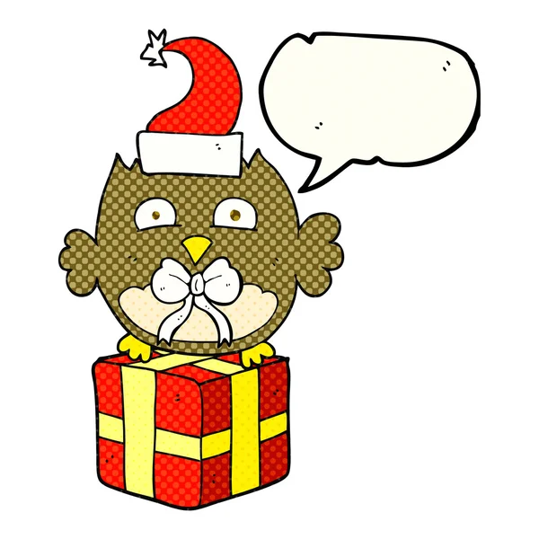 Comic book speech bubble cartoon christmas owl — Stockový vektor