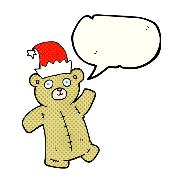 Bande dessinée discours bulle dessin animé ours en peluche portant Noël ha — Image vectorielle