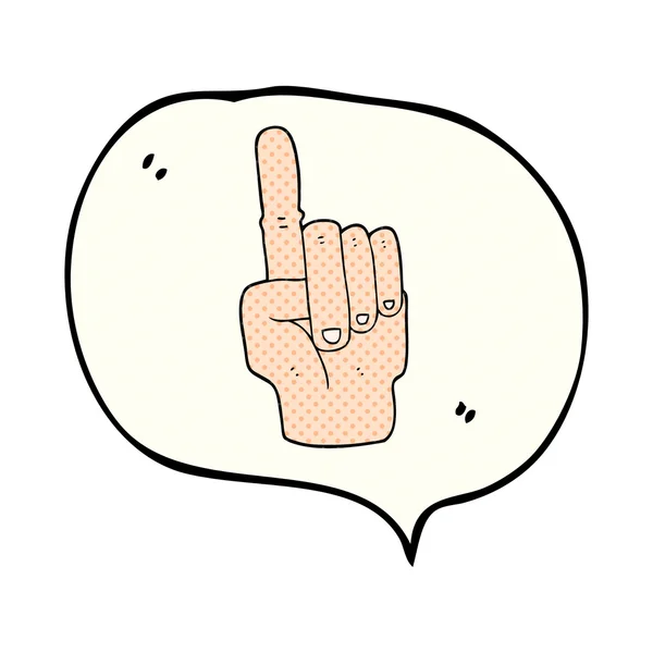 Comic book speech bubble cartoon pointing hand — Stock Vector