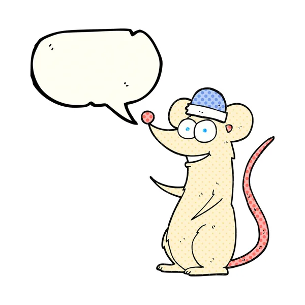 Comic book speech bubble cartoon happy mouse — стоковый вектор