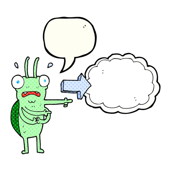 Cómic discurso burbuja dibujos animados bug apuntando — Archivo Imágenes Vectoriales
