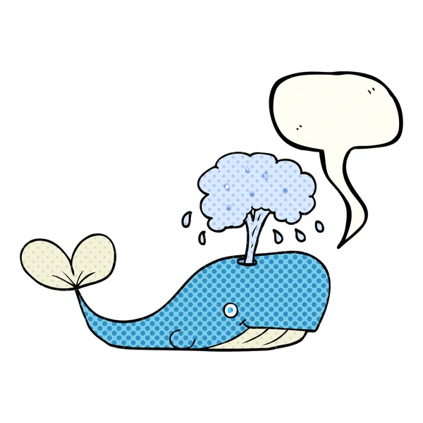 Komiks mowy Bańka kreskówka wieloryb strumieniem wody — Wektor stockowy