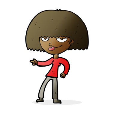 Çizgi film mutlu kadın işaret ediyor