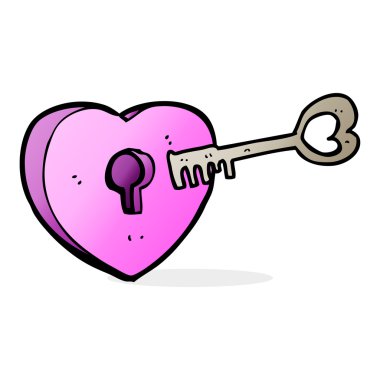 anahtar delikli karikatür kalp