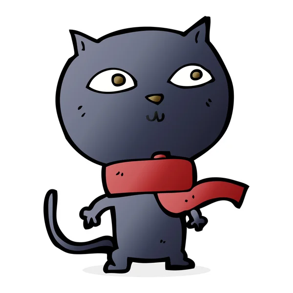 Cartoon black cat wearing scarf — Stock Vector