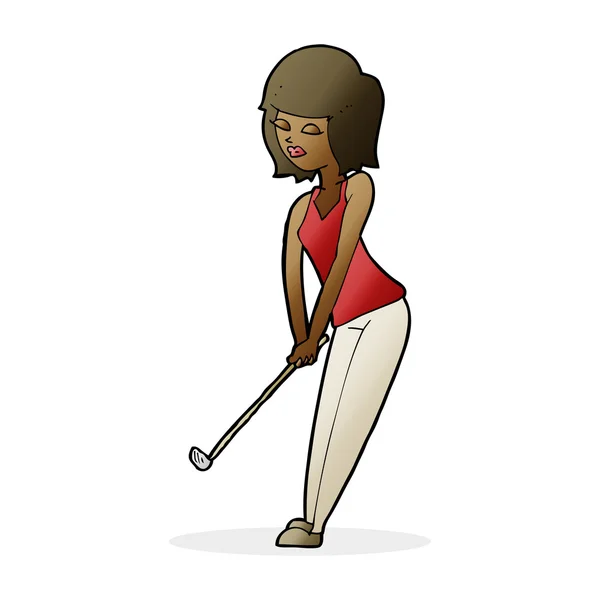 Cartoon vrouw spelen golf — Stockvector