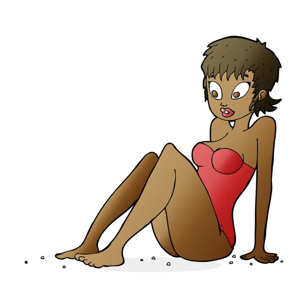 Mujer de dibujos animados en traje de baño — Vector de stock