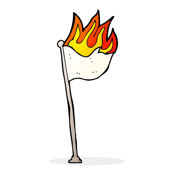 Cartoni animati bandiera in fiamme sul palo — Vettoriale Stock
