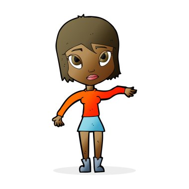 Çizgi filmdeki kadın el sallıyor.