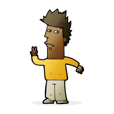 Çizgi filmci barış işareti veriyor.