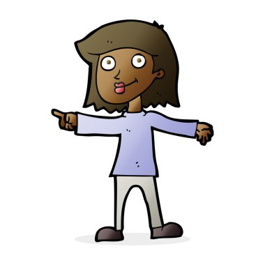 Çizgi film mutlu kadın işaret ediyor