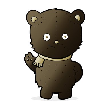 Tatlı çizgi film siyah ayı el sallıyor.