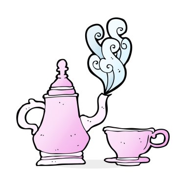 çizgi film kahve demliği ve fincanı