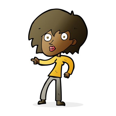 Karikatür, şaşırmış kadın işaret ediyor